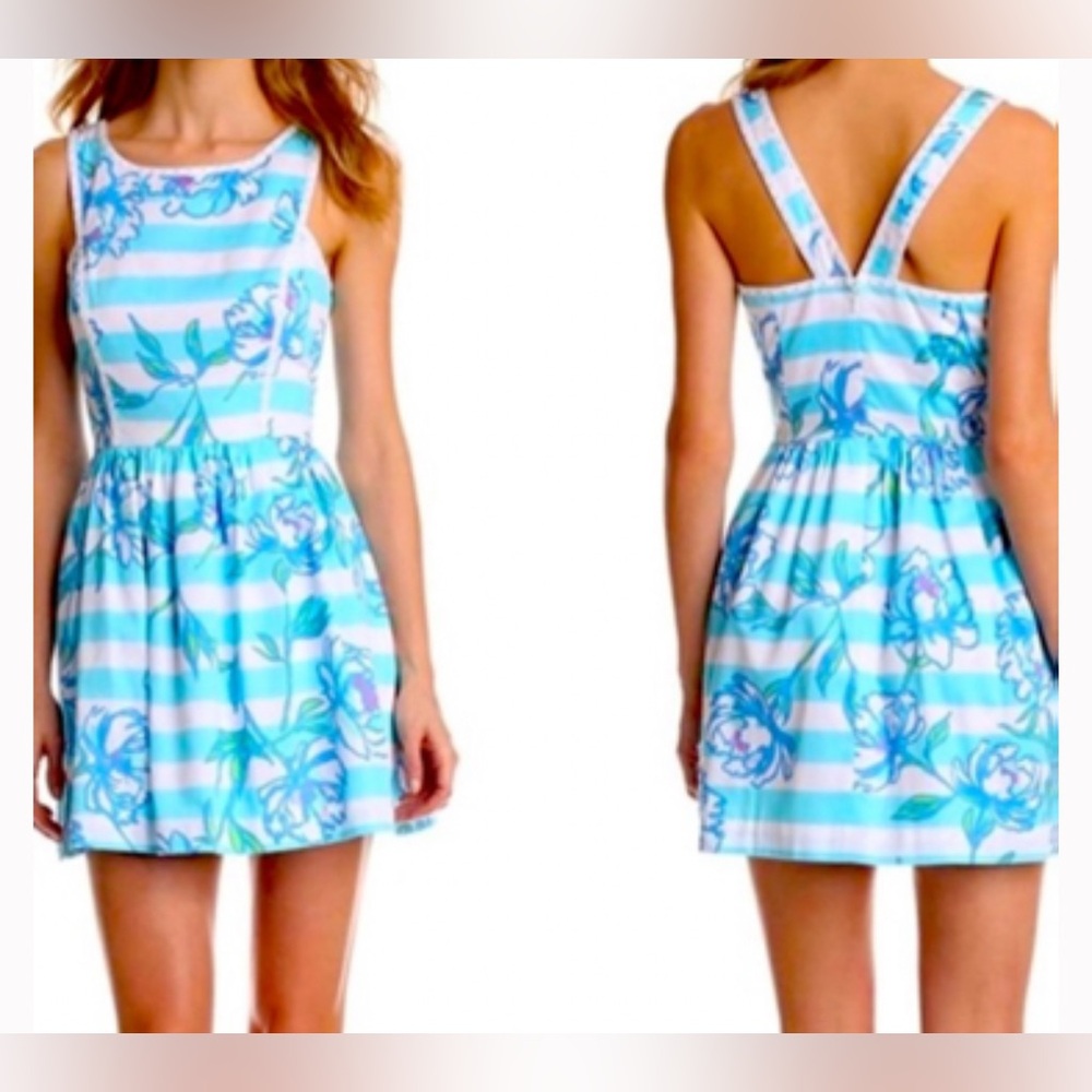 LILLY PULITZER Sandrine DRESS 0 Shorely Blue PEARL DETAIL Sundress